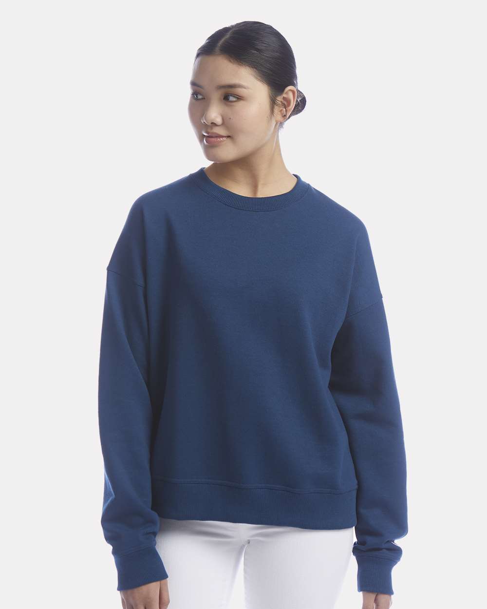 Champion Women's Powerblend Crewneck Sweatshirt in Late Night Blue - custom logo apparel by Buckeye Branding Co.