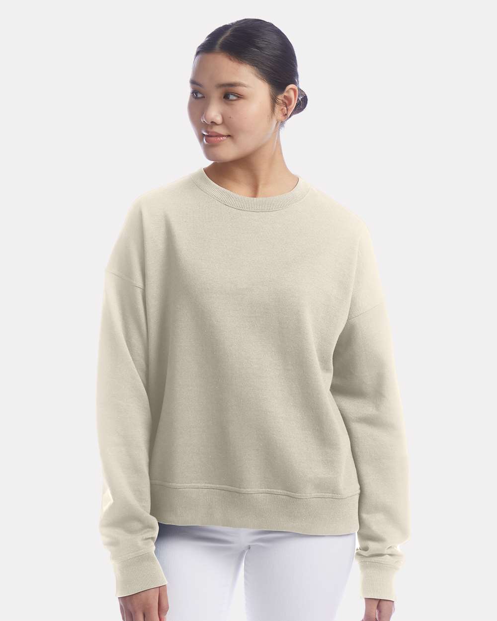 Champion Women's Powerblend Crewneck Sweatshirt in Sand - custom logo apparel by Buckeye Branding Co.