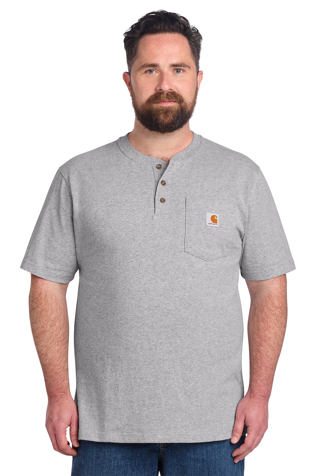 Carhartt Short Sleeve Henley T-Shirt in Heather Grey - custom logo apparel by Buckeye Branding Co.