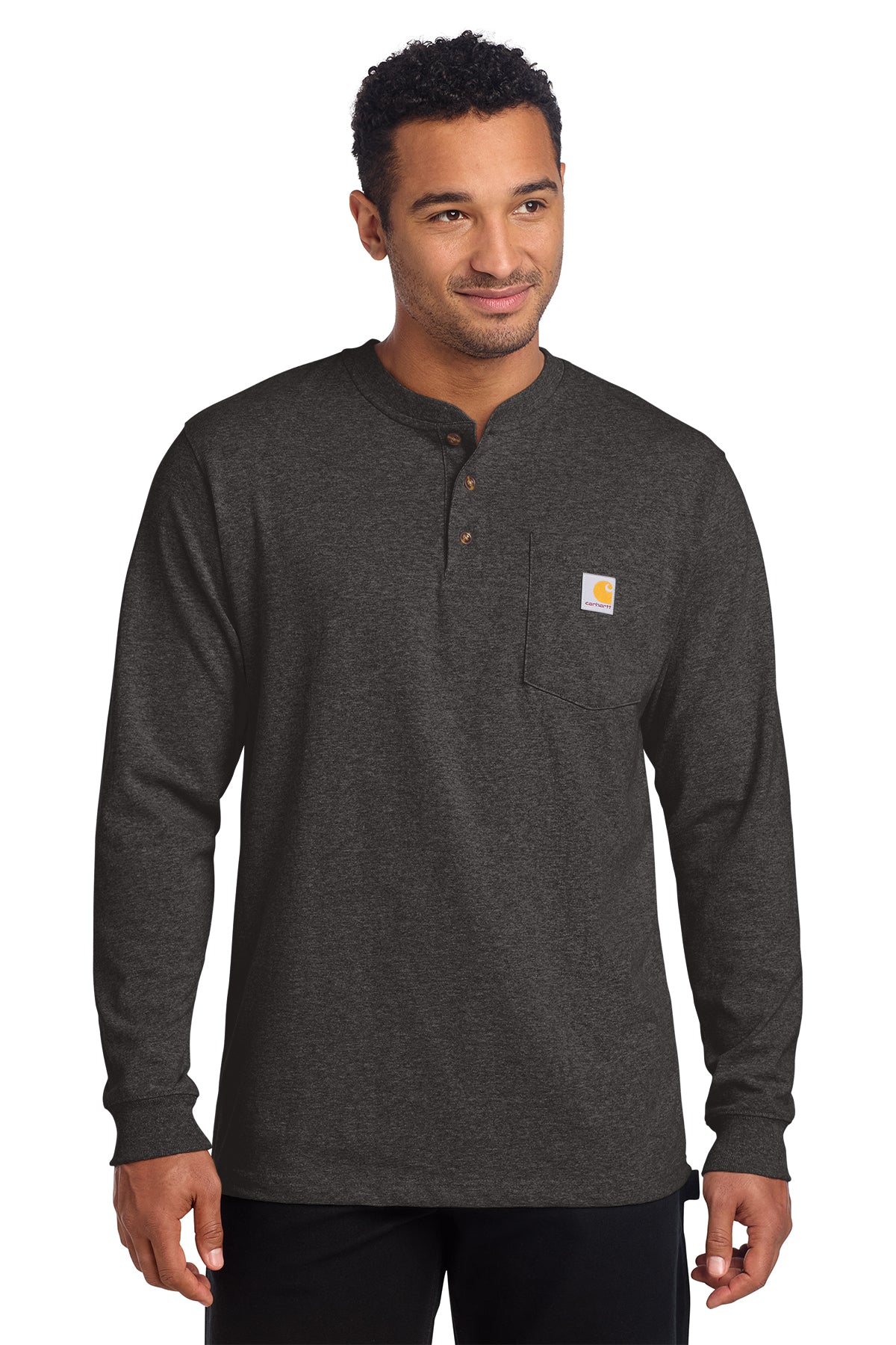 Carhartt Long Sleeve Henley T-Shirt in Carbon Heather - custom logo apparel by Buckeye Branding Co.