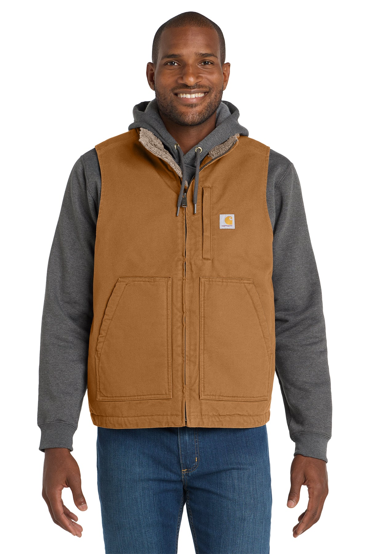 Carhartt Sherpa-Lined Mock Neck Vest in Carhartt Brown - custom logo apparel by Buckeye Branding Co.