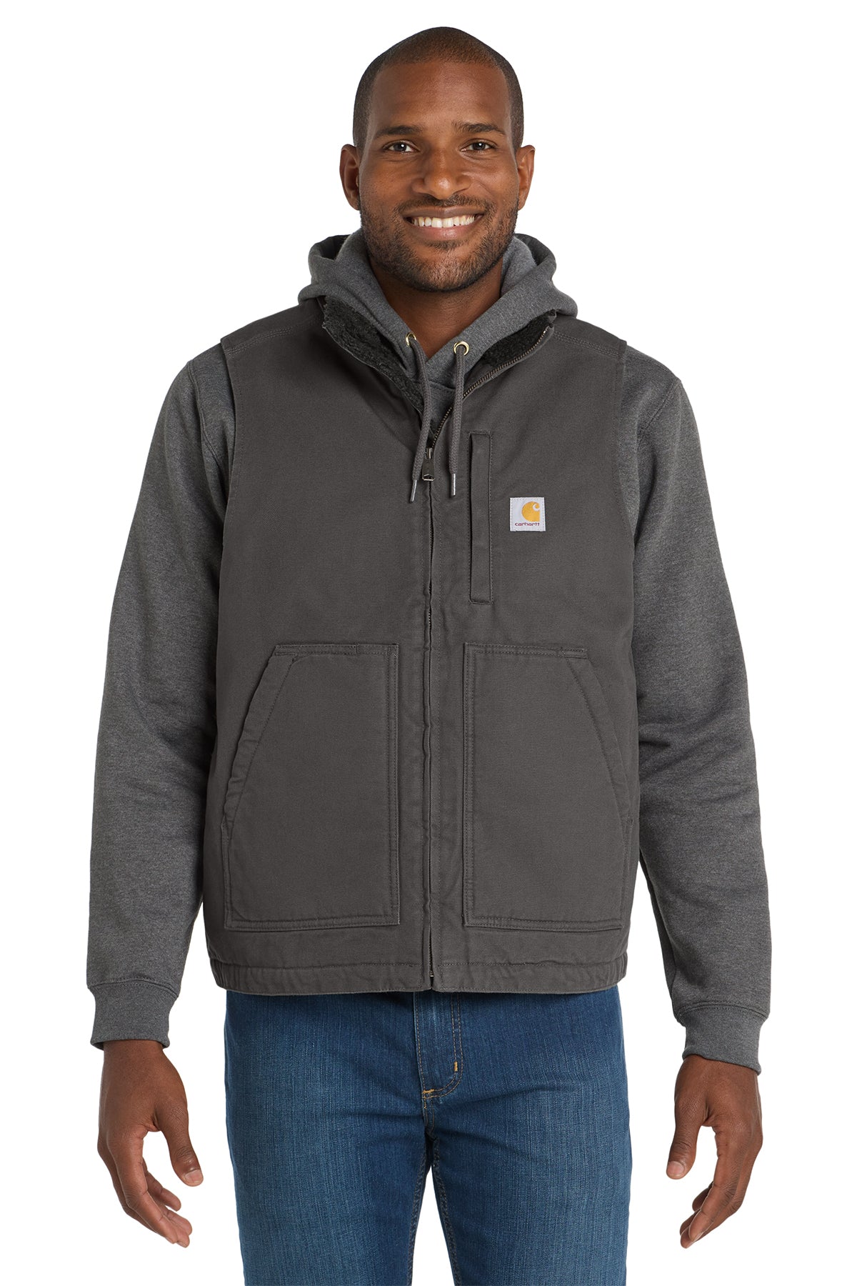Carhartt Sherpa-Lined Mock Neck Vest in Gravel - custom logo apparel by Buckeye Branding Co.