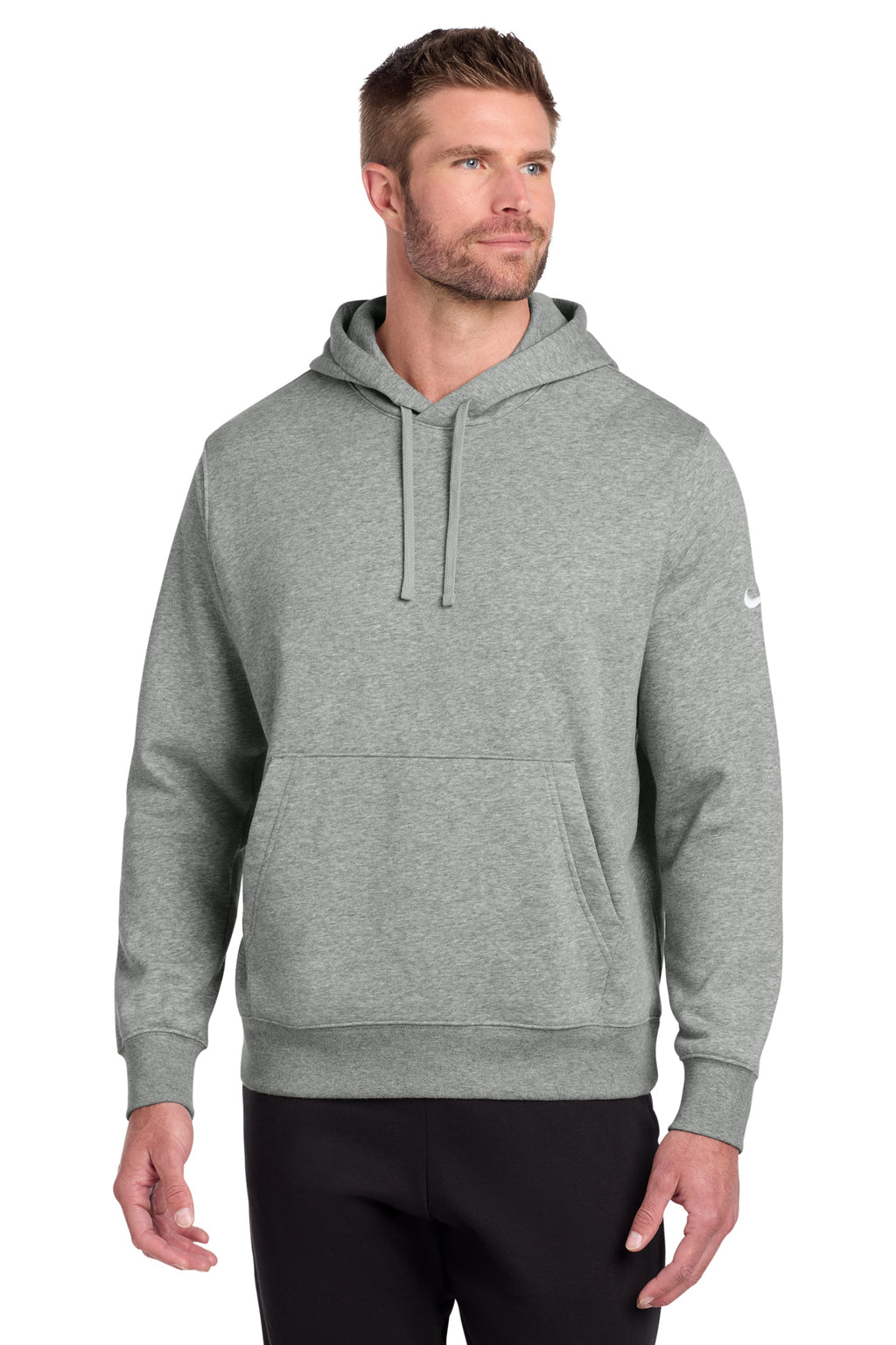 Nike Club Fleece Sleeve Swoosh Pullover Hoodie in Dark Grey Heather - custom logo apparel by Buckeye Branding Co.