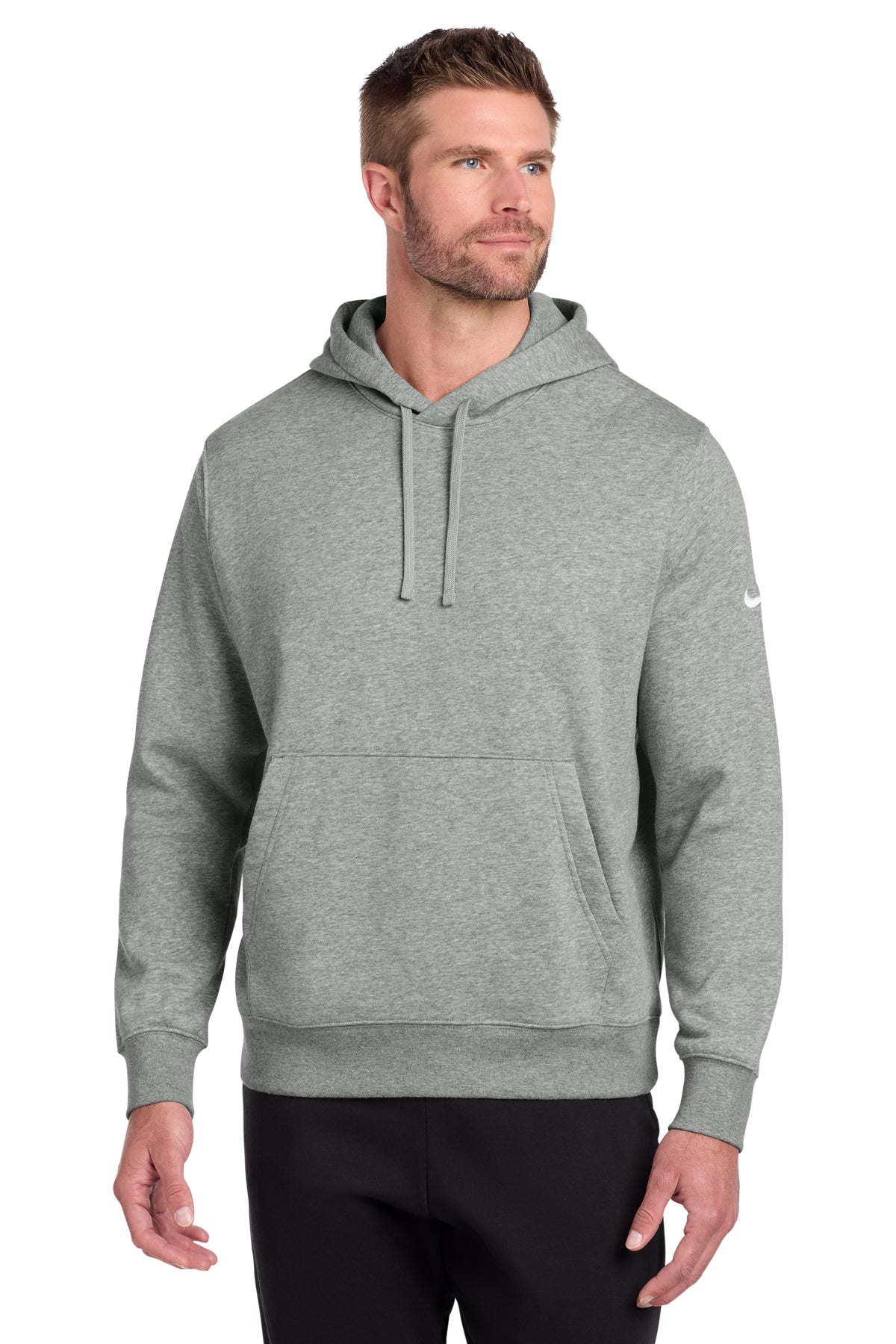 Nike Club Fleece Sleeve Swoosh Pullover Hoodie in Dark Grey Heather - custom logo apparel by Buckeye Branding Co.