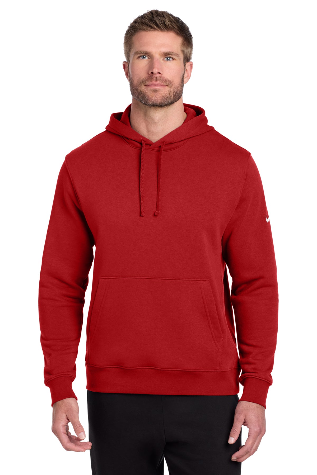 Nike Club Fleece Sleeve Swoosh Pullover Hoodie in University Red - custom logo apparel by Buckeye Branding Co.