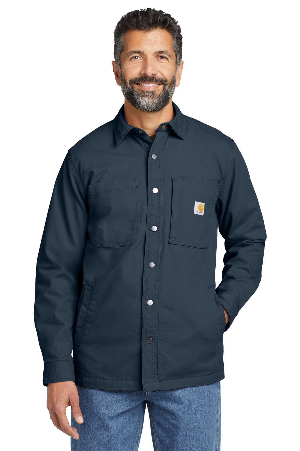 Carhartt Rugged Flex Fleece-Lined Shirt Jac in Navy - custom logo apparel by Buckeye Branding Co.