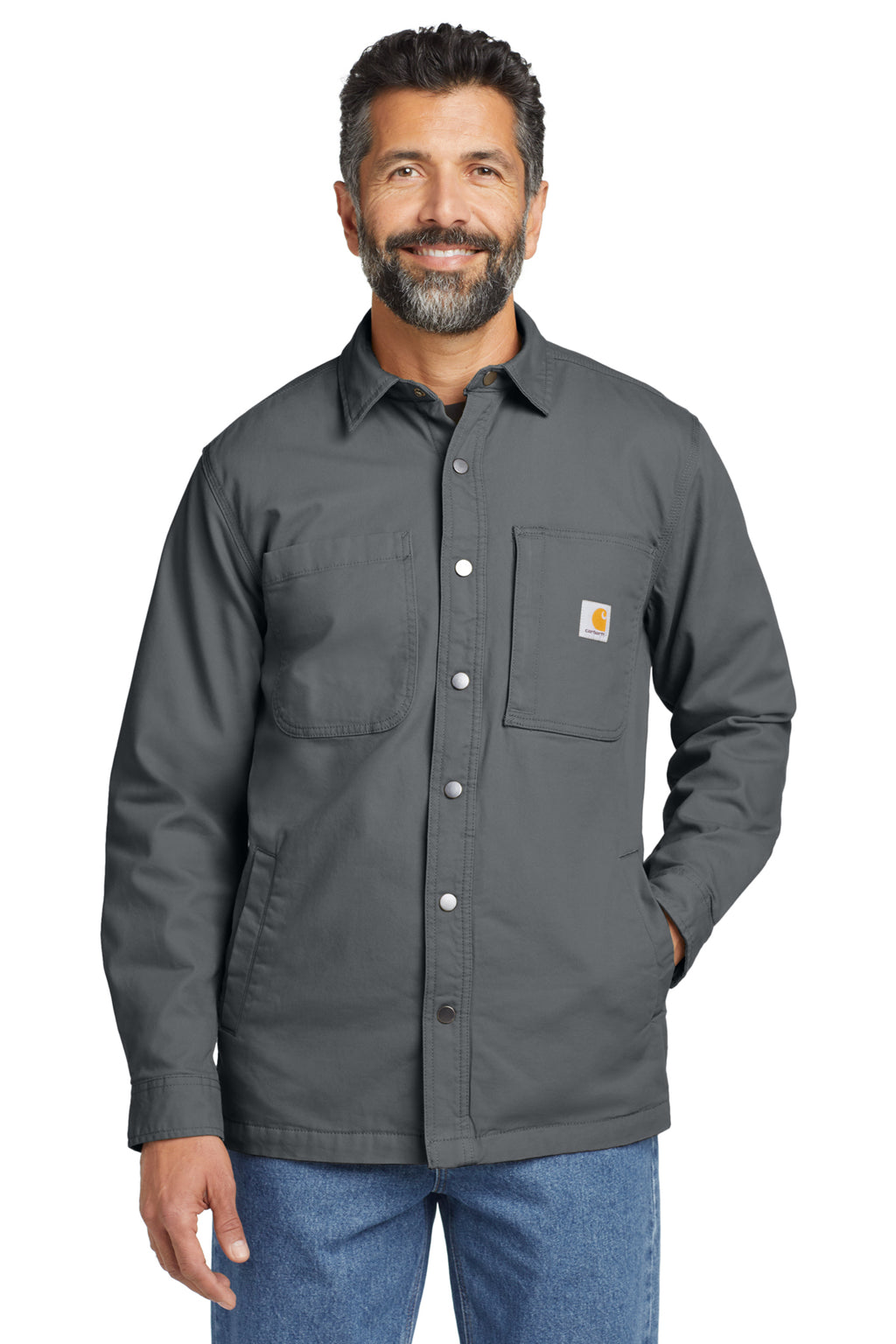 Carhartt Rugged Flex Fleece-Lined Shirt Jac in Shadow Grey - custom logo apparel by Buckeye Branding Co.