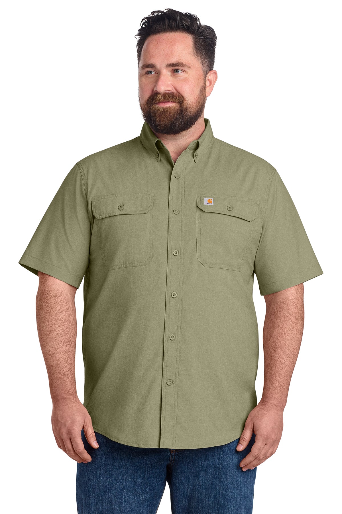Carhartt Force Solid Short Sleeve Shirt in Burnt Olive - custom logo apparel by Buckeye Branding Co.