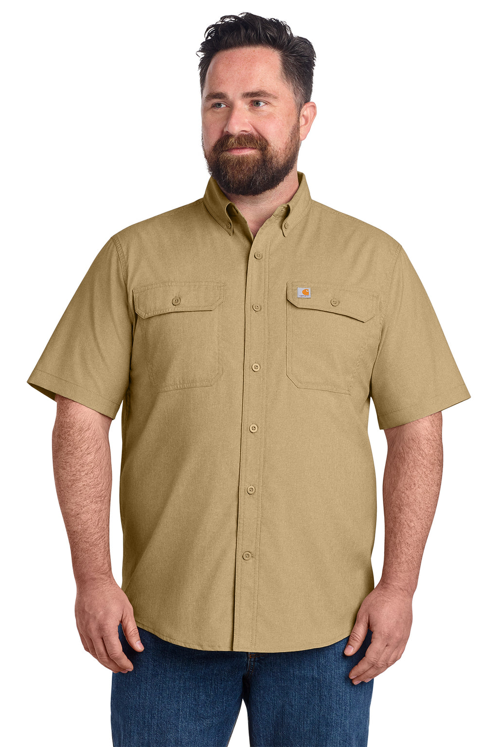 Carhartt Force Solid Short Sleeve Shirt in Dark Khaki - custom logo apparel by Buckeye Branding Co.