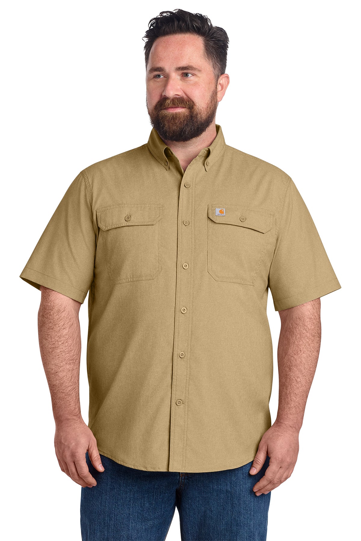 Carhartt Force Solid Short Sleeve Shirt in Dark Khaki - custom logo apparel by Buckeye Branding Co.
