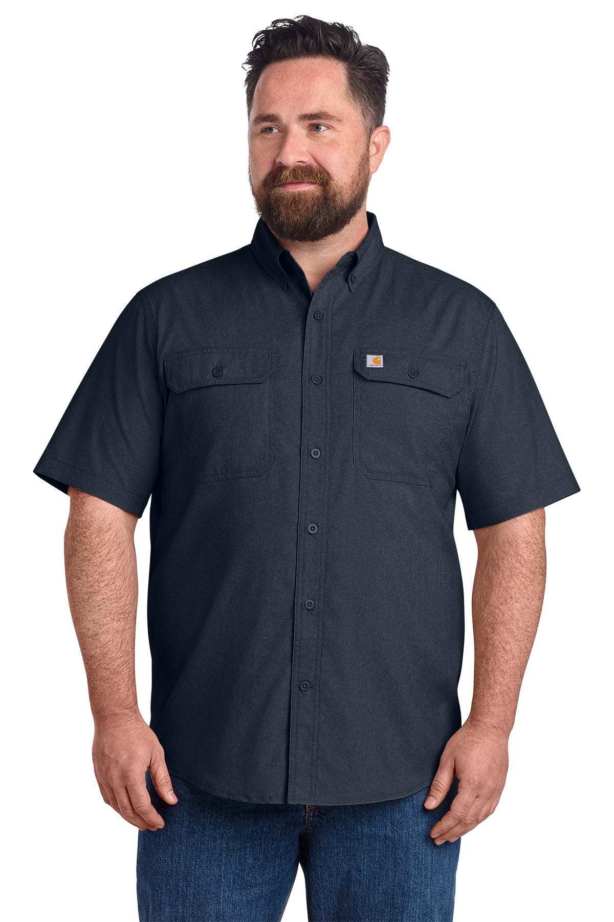 Carhartt Force Solid Short Sleeve Shirt in Navy - custom logo apparel by Buckeye Branding Co.