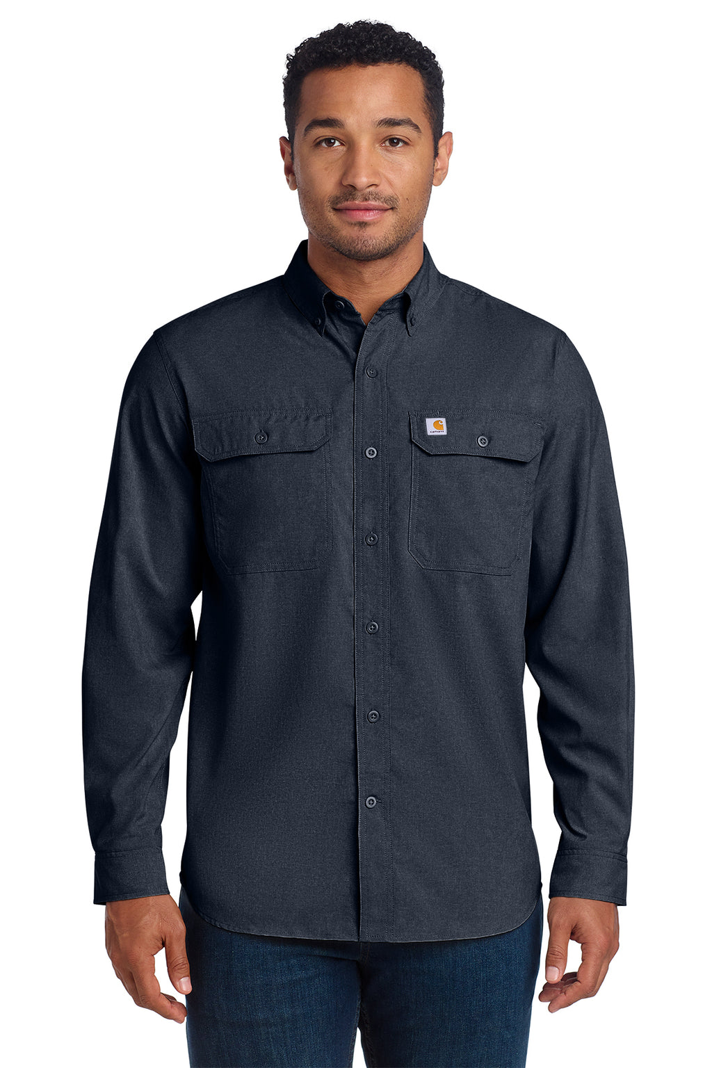 Carhartt Force Solid Long Sleeve Shirt in Navy - custom logo apparel by Buckeye Branding Co.