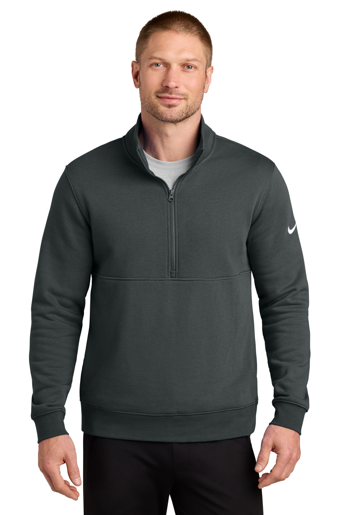 Nike Club Fleece Sleeve Swoosh 1/2-Zip in Anthracite - custom logo apparel by Buckeye Branding Co.