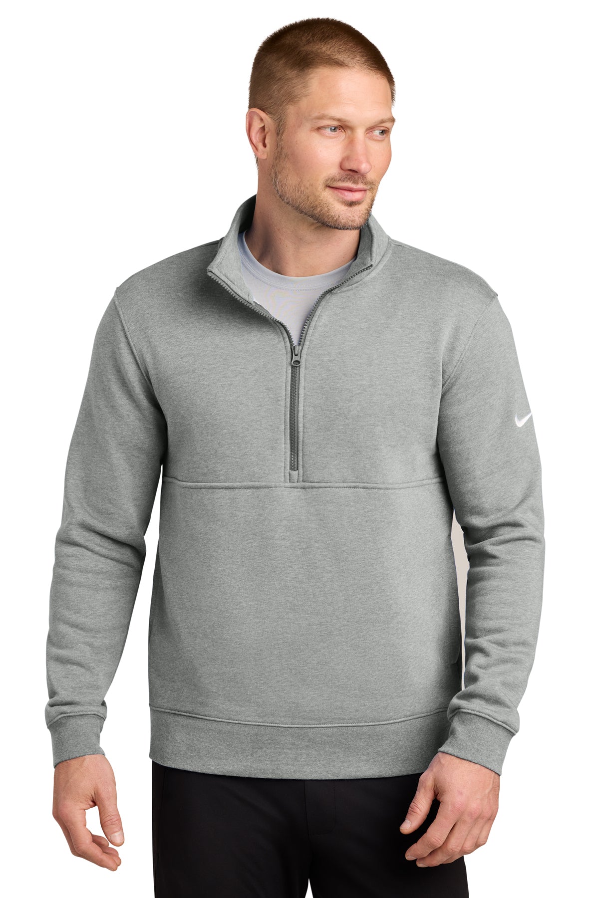 Nike Club Fleece Sleeve Swoosh 1/2-Zip in Dark Grey Heather - custom logo apparel by Buckeye Branding Co.