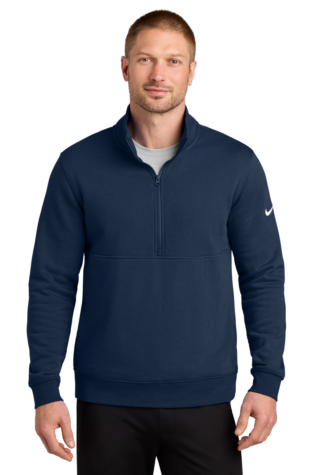 Nike Club Fleece Sleeve Swoosh 1/2-Zip in Midnight Navy - custom logo apparel by Buckeye Branding Co.