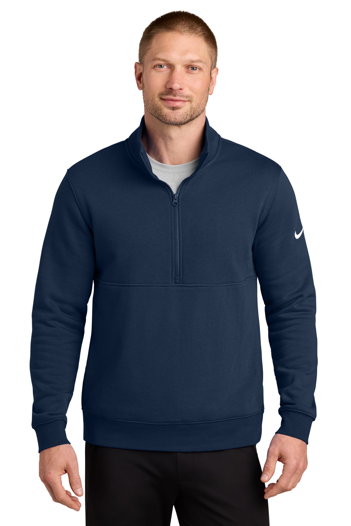 Nike Club Fleece Sleeve Swoosh 1/2-Zip in Midnight Navy - custom logo apparel by Buckeye Branding Co.