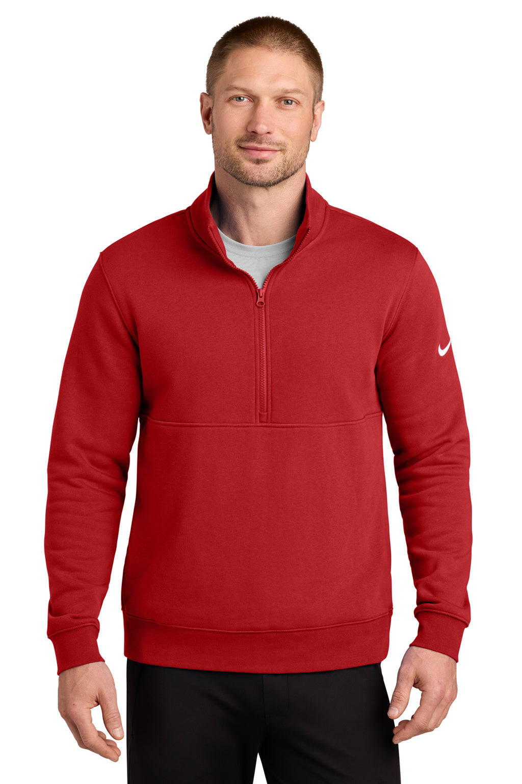 Nike Club Fleece Sleeve Swoosh 1/2-Zip in University Red - custom logo apparel by Buckeye Branding Co.