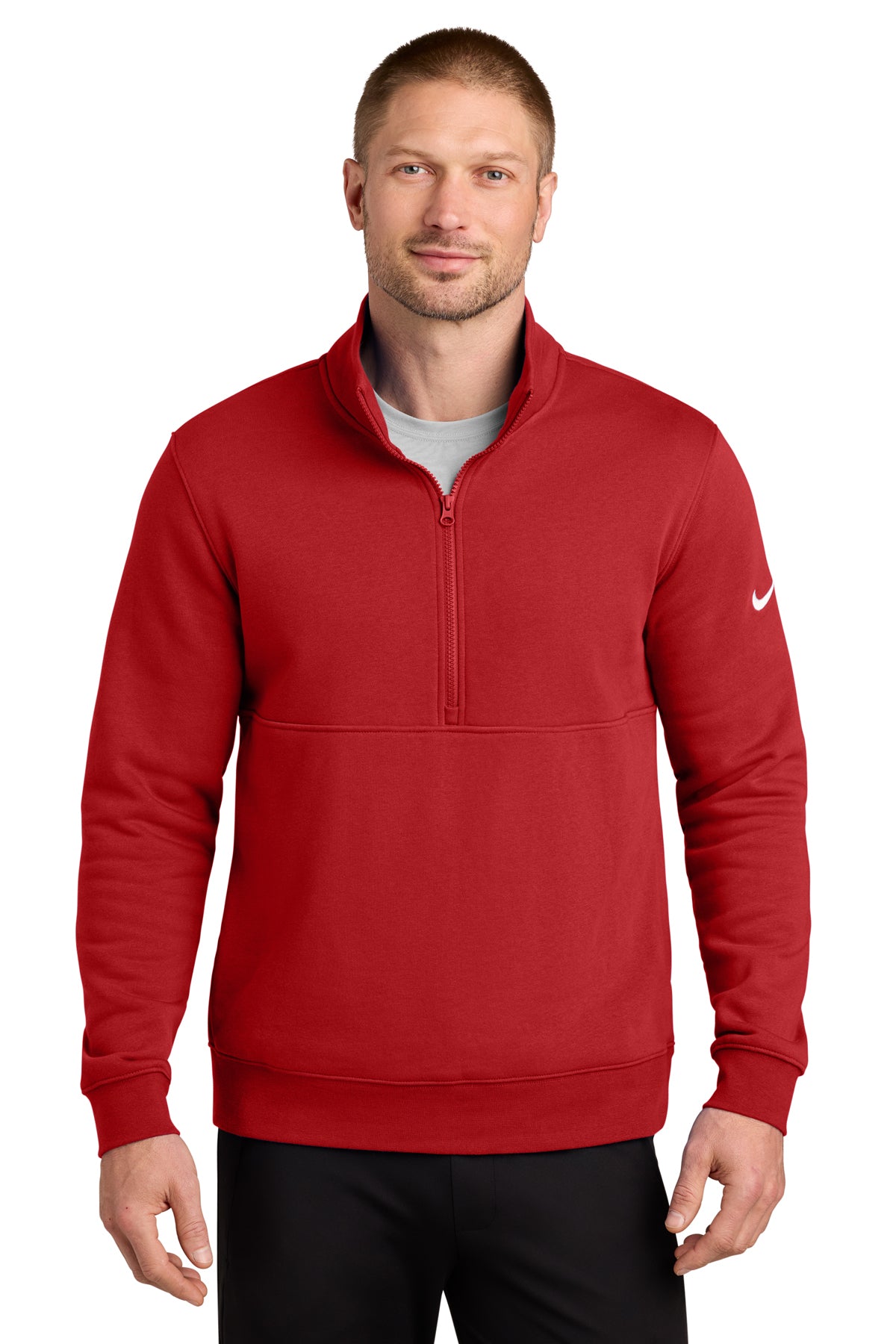 Nike Club Fleece Sleeve Swoosh 1/2-Zip in University Red - custom logo apparel by Buckeye Branding Co.