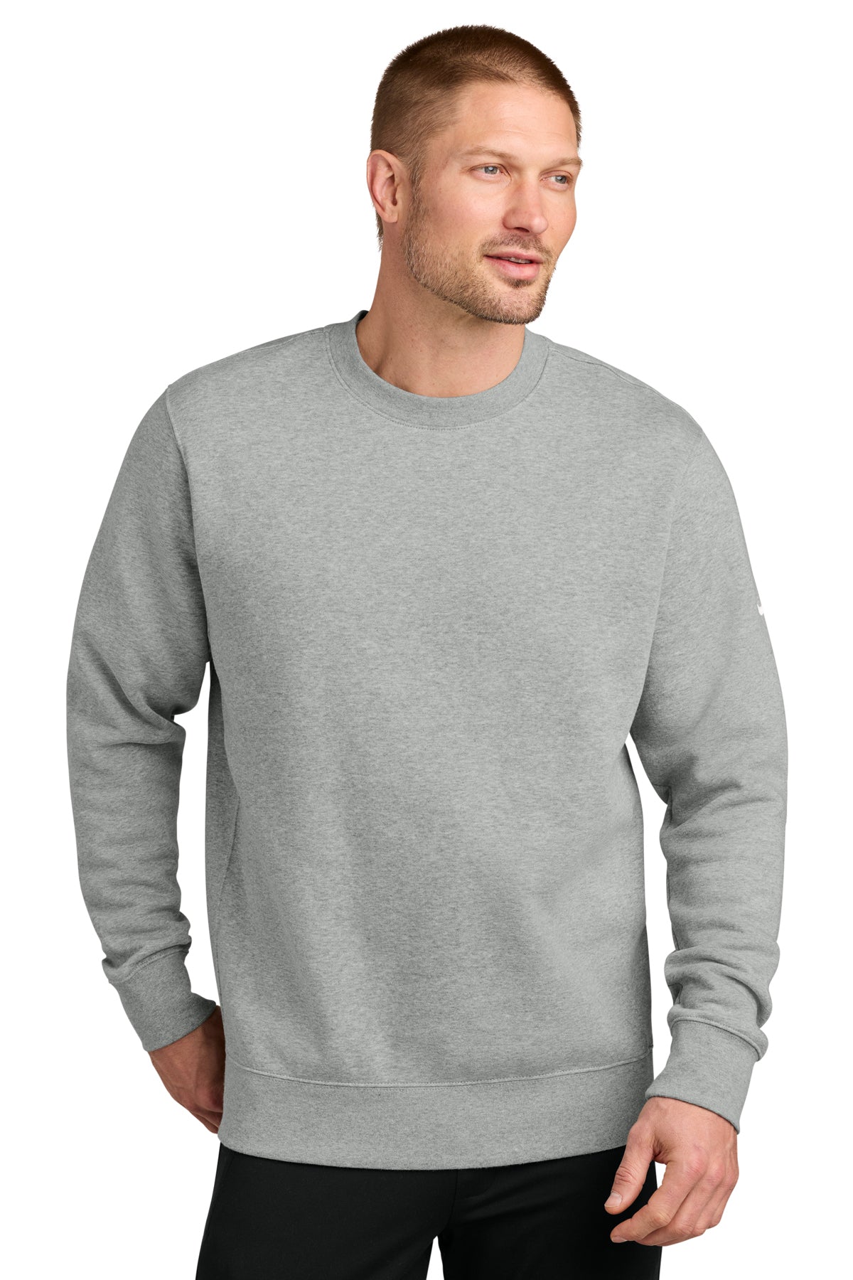 Nike Club Fleece Sleeve Swoosh Crew in Dark Grey Heather - custom logo apparel by Buckeye Branding Co.