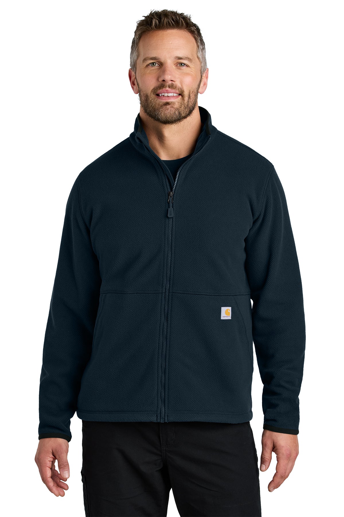 Carhartt Textured Full-Zip Fleece Jacket in Navy - custom logo apparel by Buckeye Branding Co.