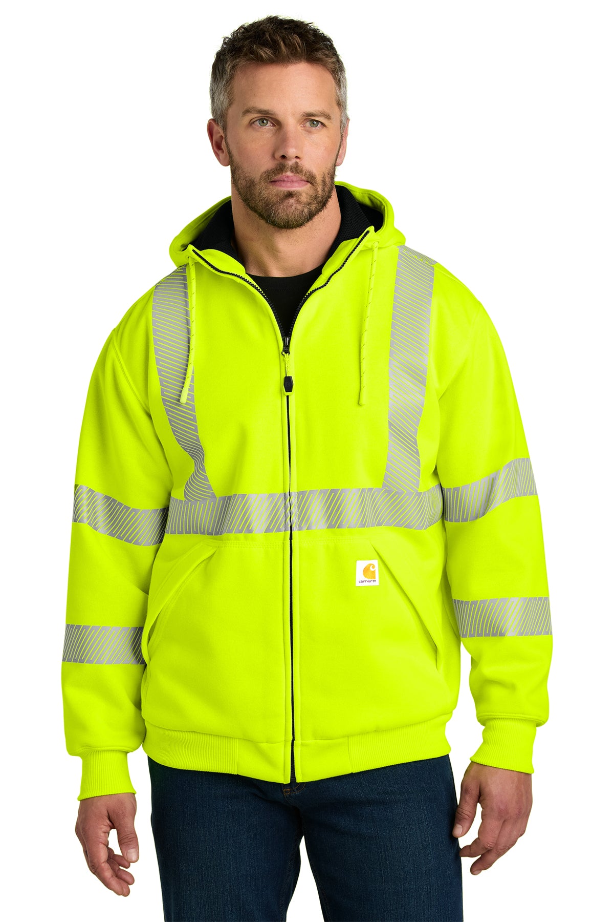 Carhartt ANSI 107 Class 3 Lined Full-Zip Sweatshirt in Brite Lime - custom logo apparel by Buckeye Branding Co.