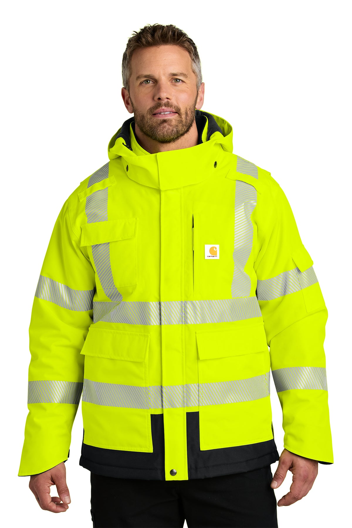 Carhartt ANSI 107 Class 3 Waterproof Heavyweight Insulated Jacket in Brite Lime - custom logo apparel by Buckeye Branding Co.