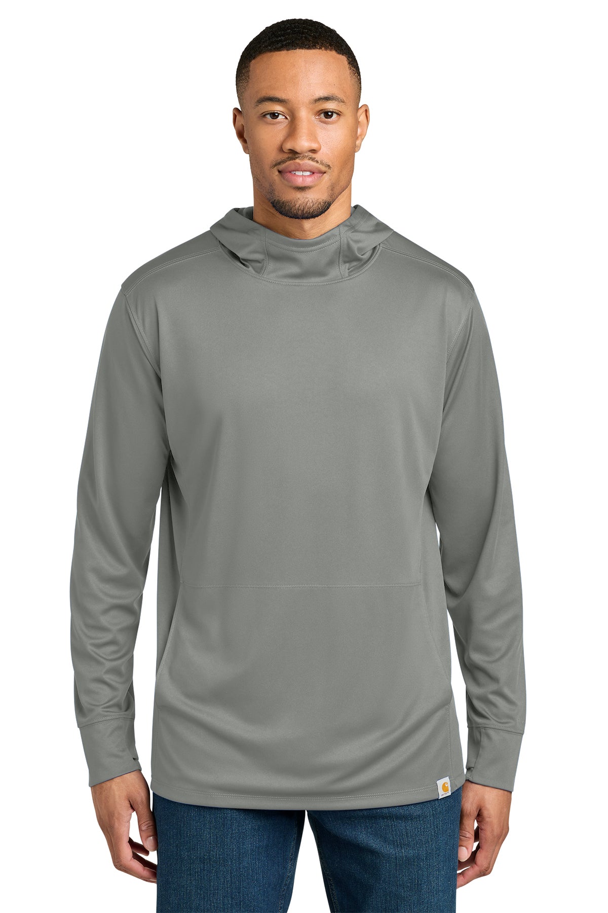 Carhartt Force Sun Defender Long Sleeve Hooded T-Shirt in Asphalt Grey - custom logo apparel by Buckeye Branding Co.