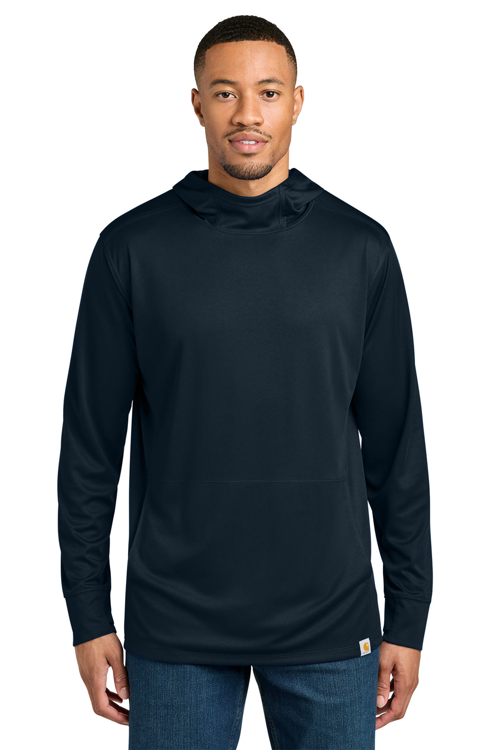 Carhartt Force Sun Defender Long Sleeve Hooded T-Shirt in Navy - custom logo apparel by Buckeye Branding Co.