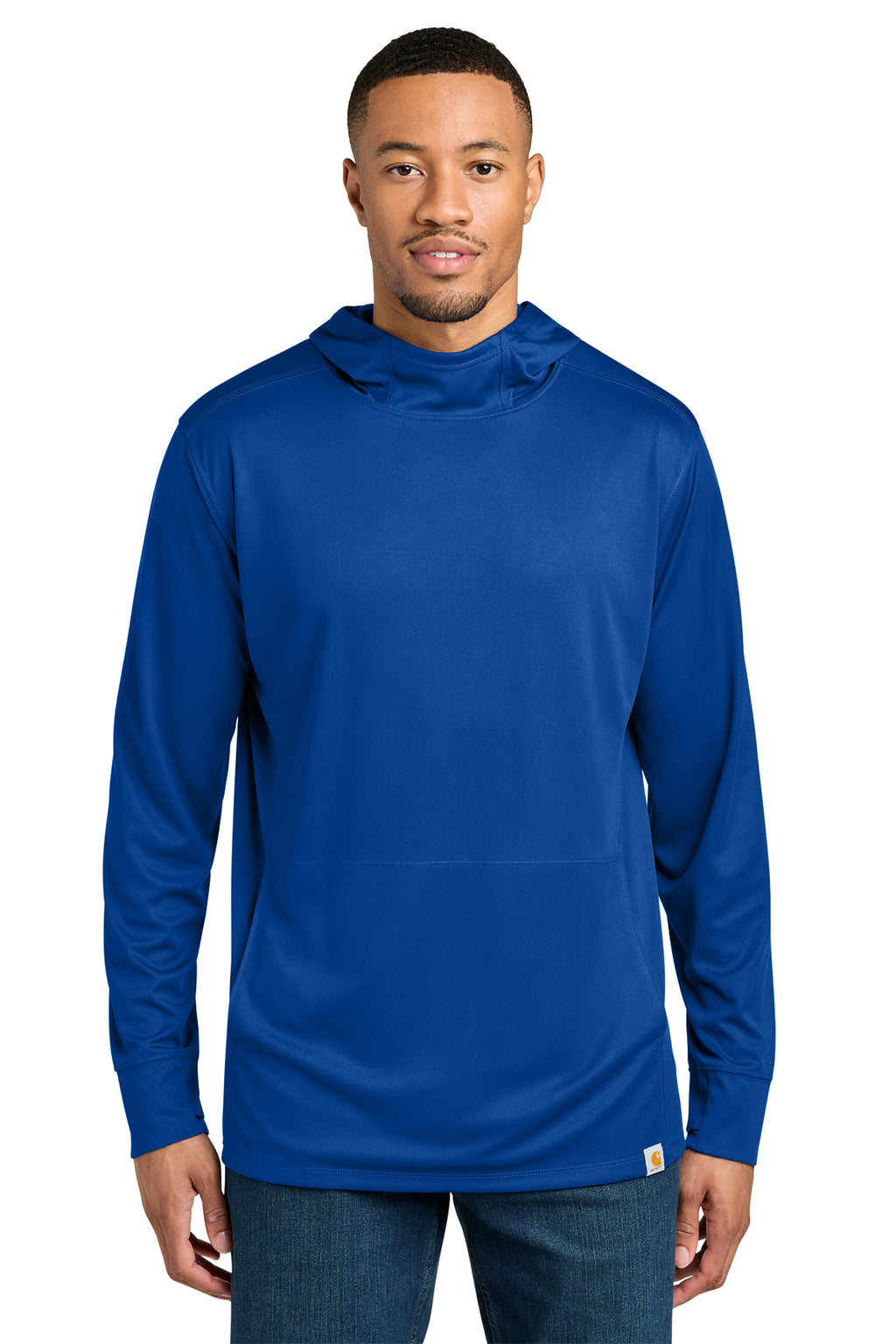 Carhartt Force Sun Defender Long Sleeve Hooded T-Shirt in Royal Glass Blue - custom logo apparel by Buckeye Branding Co.