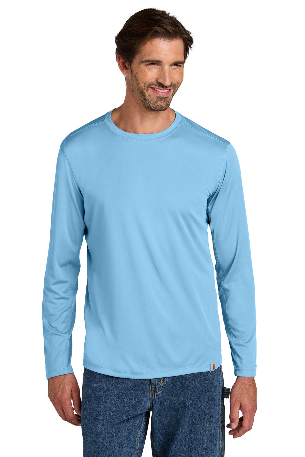 Carhartt Force Sun Defender Long Sleeve T-Shirt in Fresh Water Blue - custom logo apparel by Buckeye Branding Co.