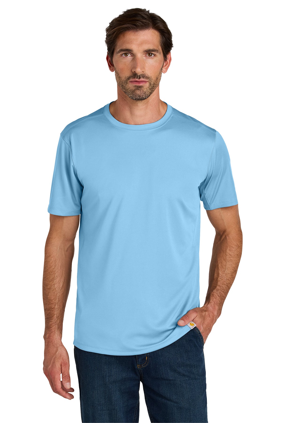 Carhartt Force Sun Defender Short Sleeve T-Shirt in Fresh Water Blue - custom logo apparel by Buckeye Branding Co.