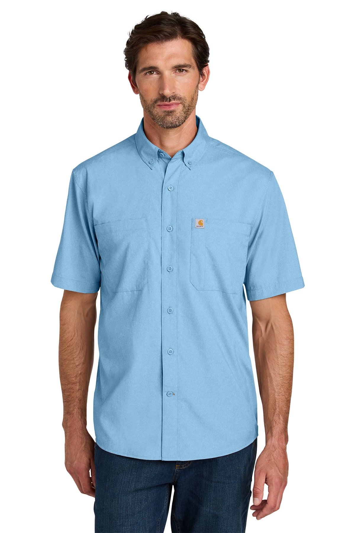 Carhartt Force Sun Defender Short Sleeve Shirt in Fresh Water Blue - custom logo apparel by Buckeye Branding Co.
