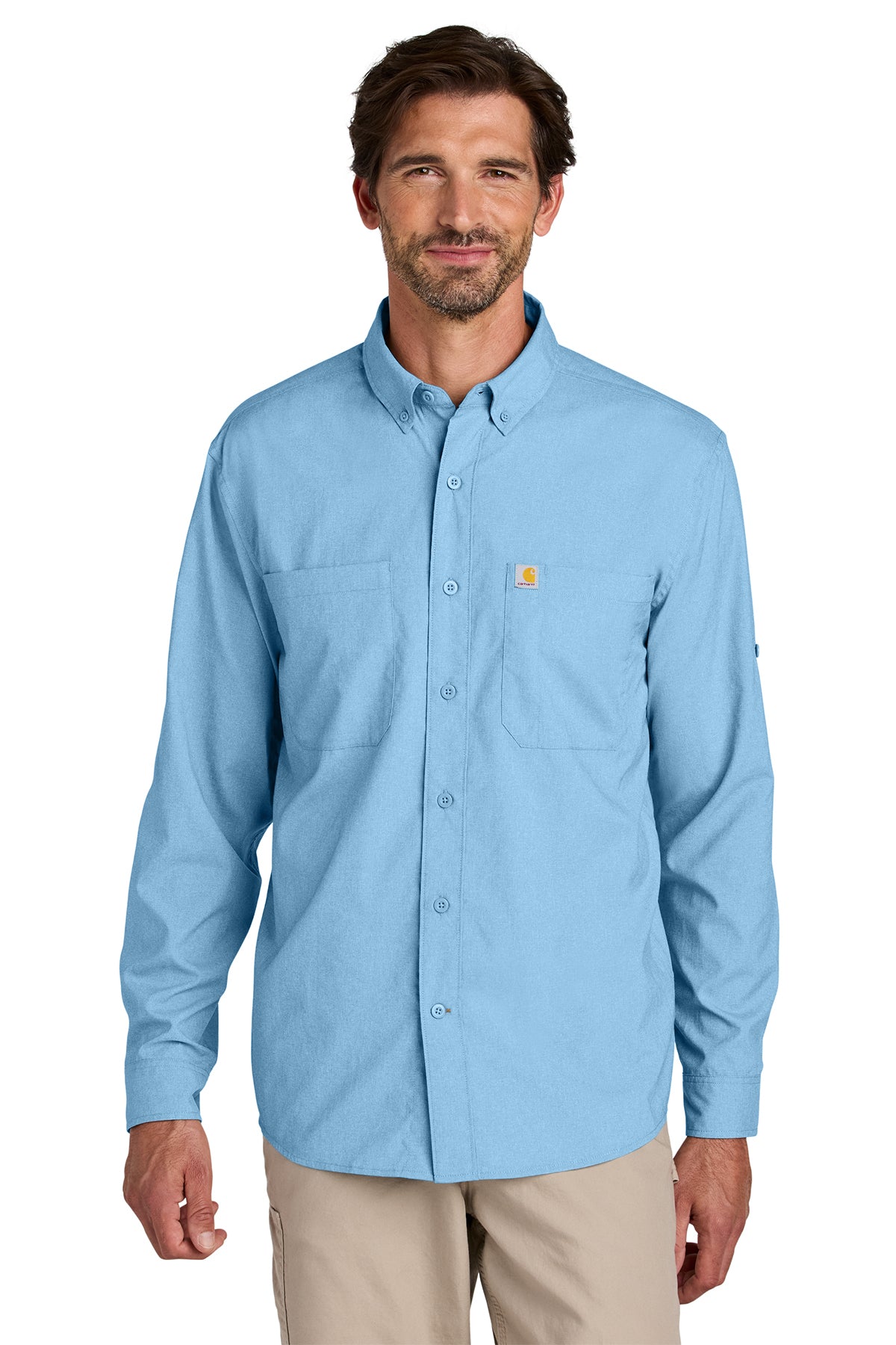 Carhartt Force Sun Defender Long Sleeve Shirt in Fresh Water Blue - custom logo apparel by Buckeye Branding Co.