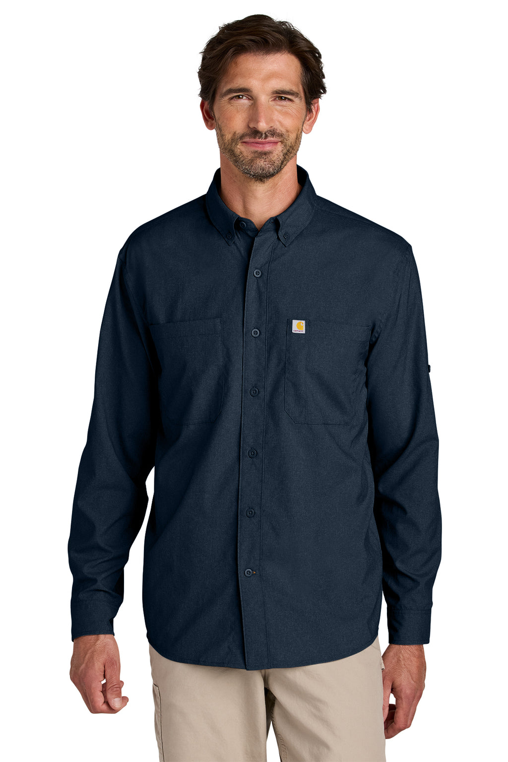 Carhartt Force Sun Defender Long Sleeve Shirt in Navy - custom logo apparel by Buckeye Branding Co.