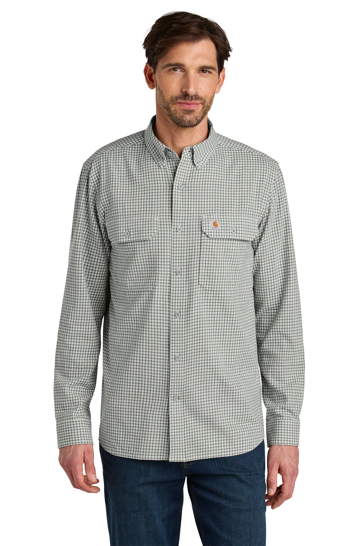 Carhartt Rugged Flex Plaid Long Sleeve Shirt in Check Steel Malt - custom logo apparel by Buckeye Branding Co.