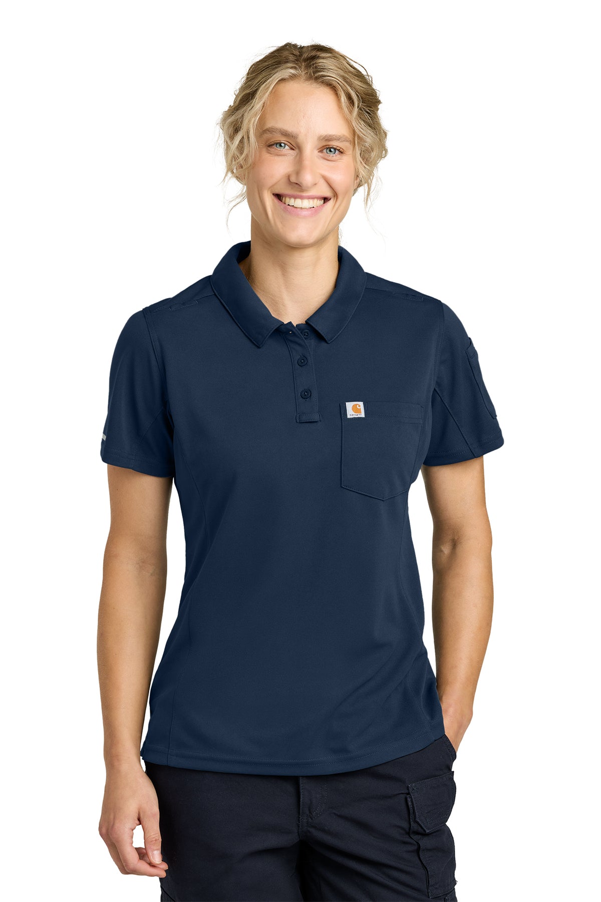 Carhartt Women's FLD & RSCU Polo in Dark Navy - custom logo apparel by Buckeye Branding Co.