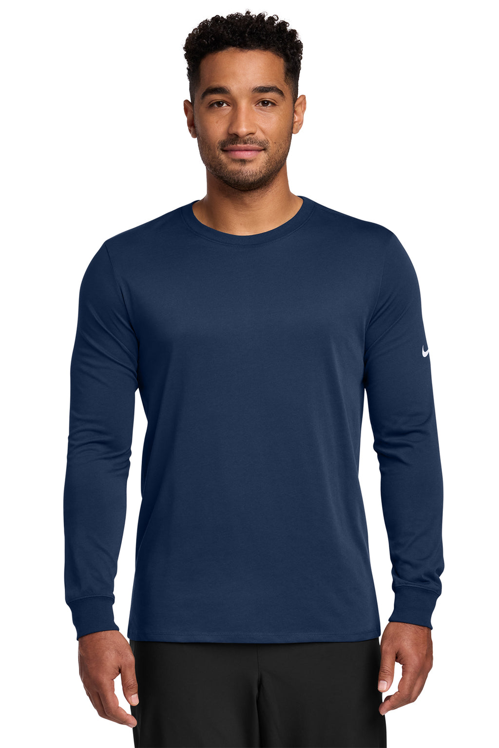 Nike Dri-FIT Cotton/Poly Long Sleeve Tee in College Navy - custom logo apparel by Buckeye Branding Co.