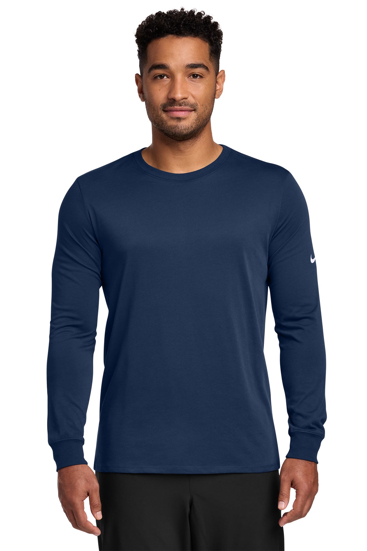 Nike Dri-FIT Cotton/Poly Long Sleeve Tee in College Navy - custom logo apparel by Buckeye Branding Co.