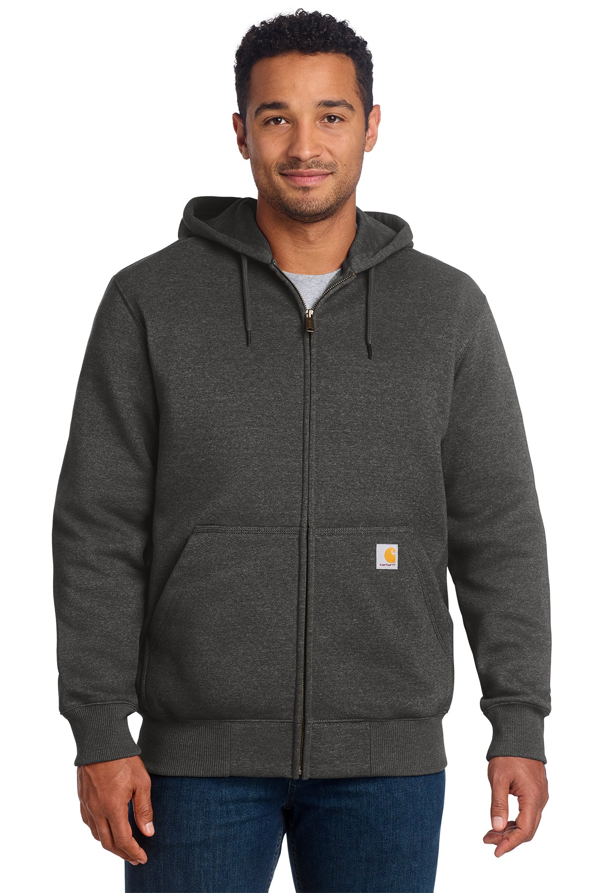 Carhartt Rain Defender Paxton Heavyweight Hooded Zip-Front Sweatshirt in Carbon Heather - custom logo apparel by Buckeye Branding Co.