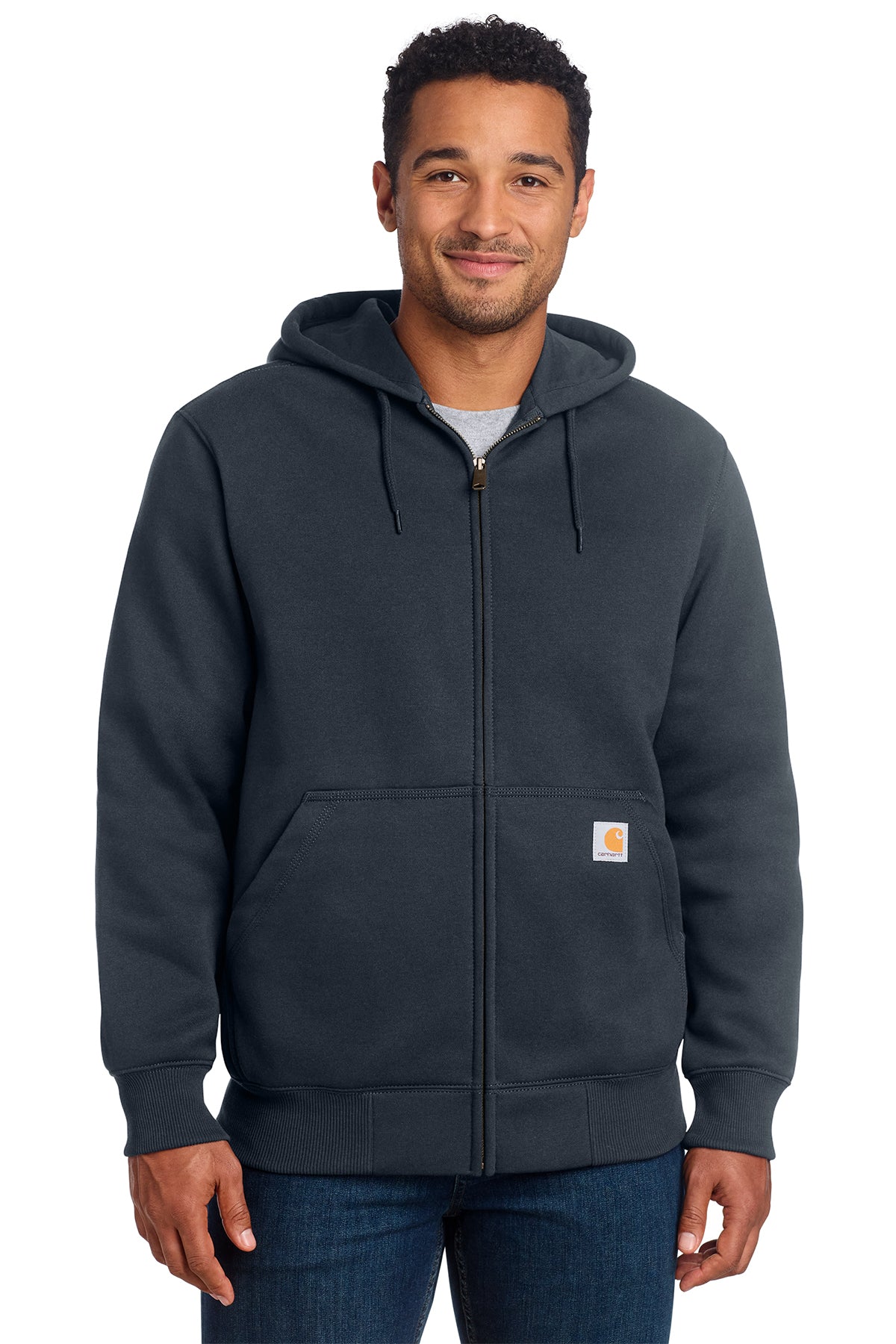 Carhartt Rain Defender Paxton Heavyweight Hooded Zip-Front Sweatshirt in New Navy - custom logo apparel by Buckeye Branding Co.