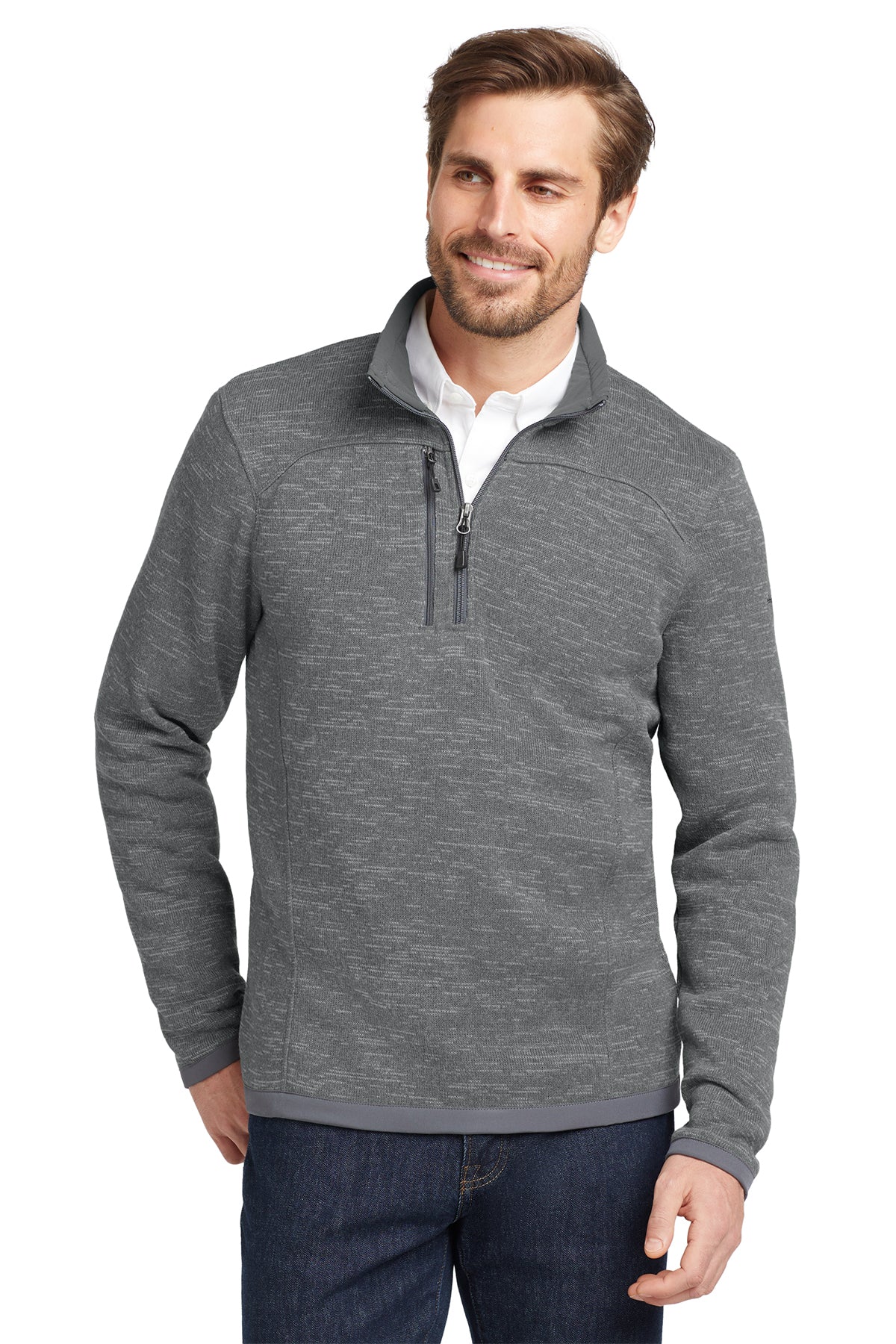 Eddie Bauer Sweater Fleece 1/4-Zip in Dark Grey Heather - custom logo apparel by Buckeye Branding Co.