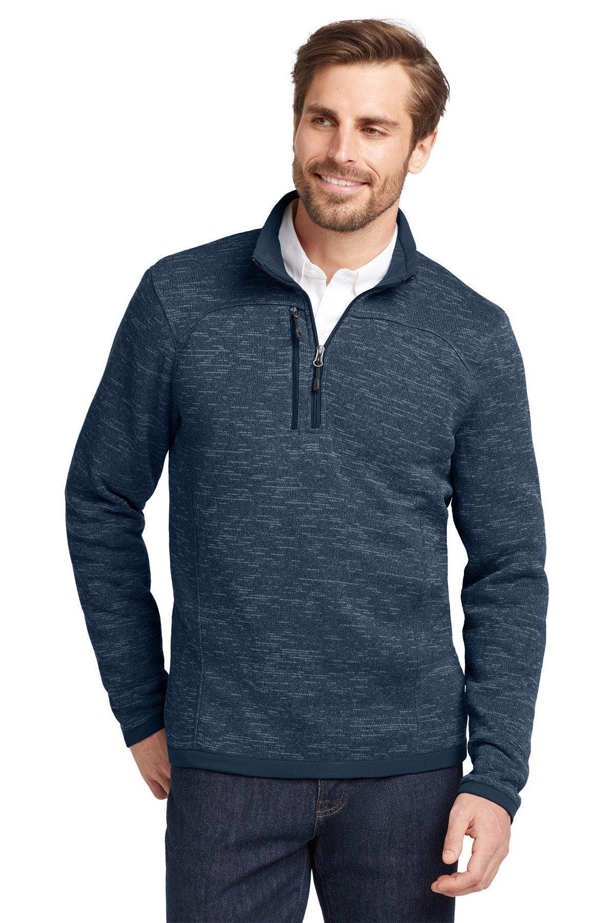 Eddie Bauer Sweater Fleece 1/4-Zip in River Blue Navy Heather - custom logo apparel by Buckeye Branding Co.