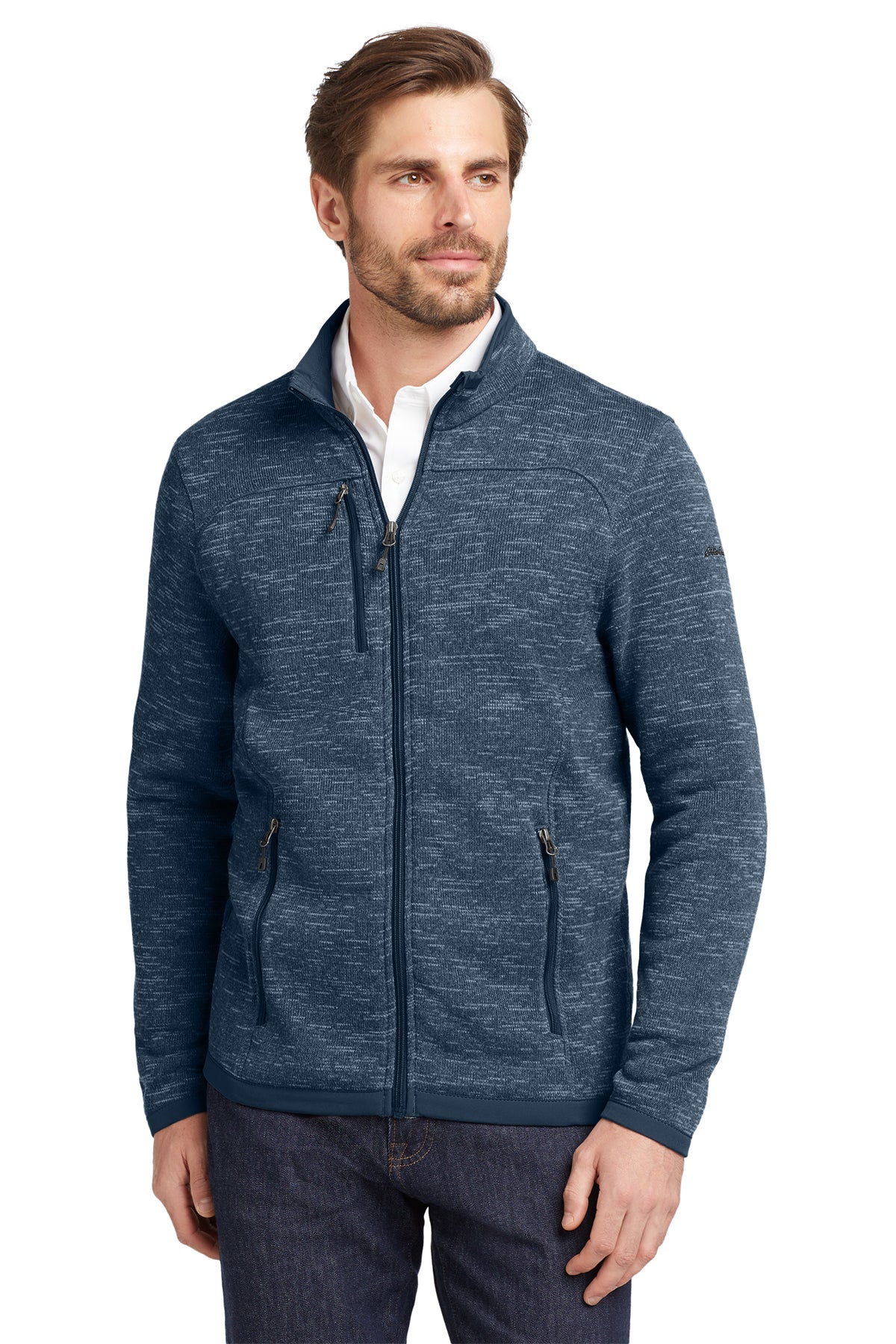 Eddie Bauer Sweater Fleece Full-Zip in River Blue Navy Heather - custom logo apparel by Buckeye Branding Co.