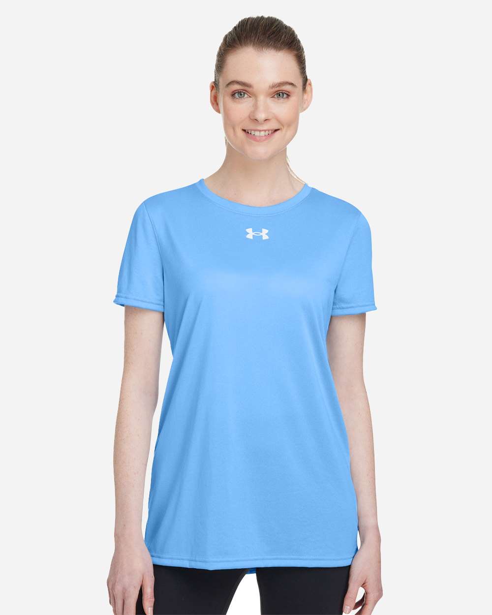 Under Armour Women's Team Tech T-Shirt in Carolina Blue/White - custom logo apparel by Buckeye Branding Co.
