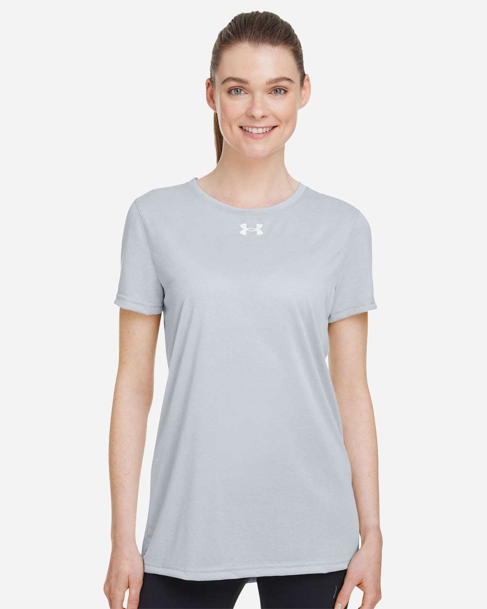 Under Armour Women's Team Tech T-Shirt in Mod Grey Light Heather/White - custom logo apparel by Buckeye Branding Co.