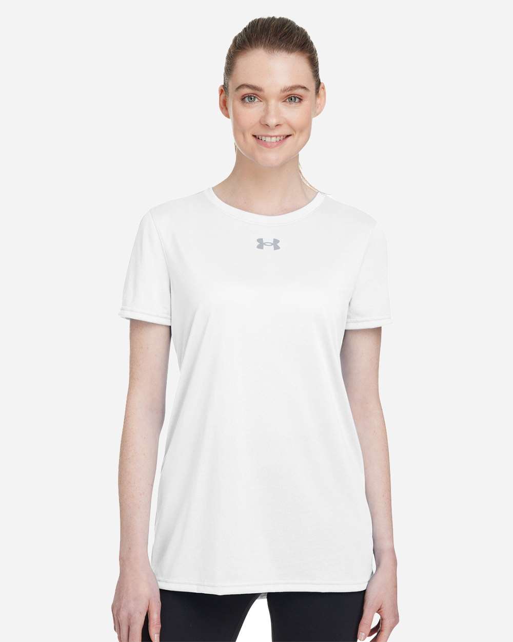 Under Armour Women's Team Tech T-Shirt in White/Mod Grey - custom logo apparel by Buckeye Branding Co.