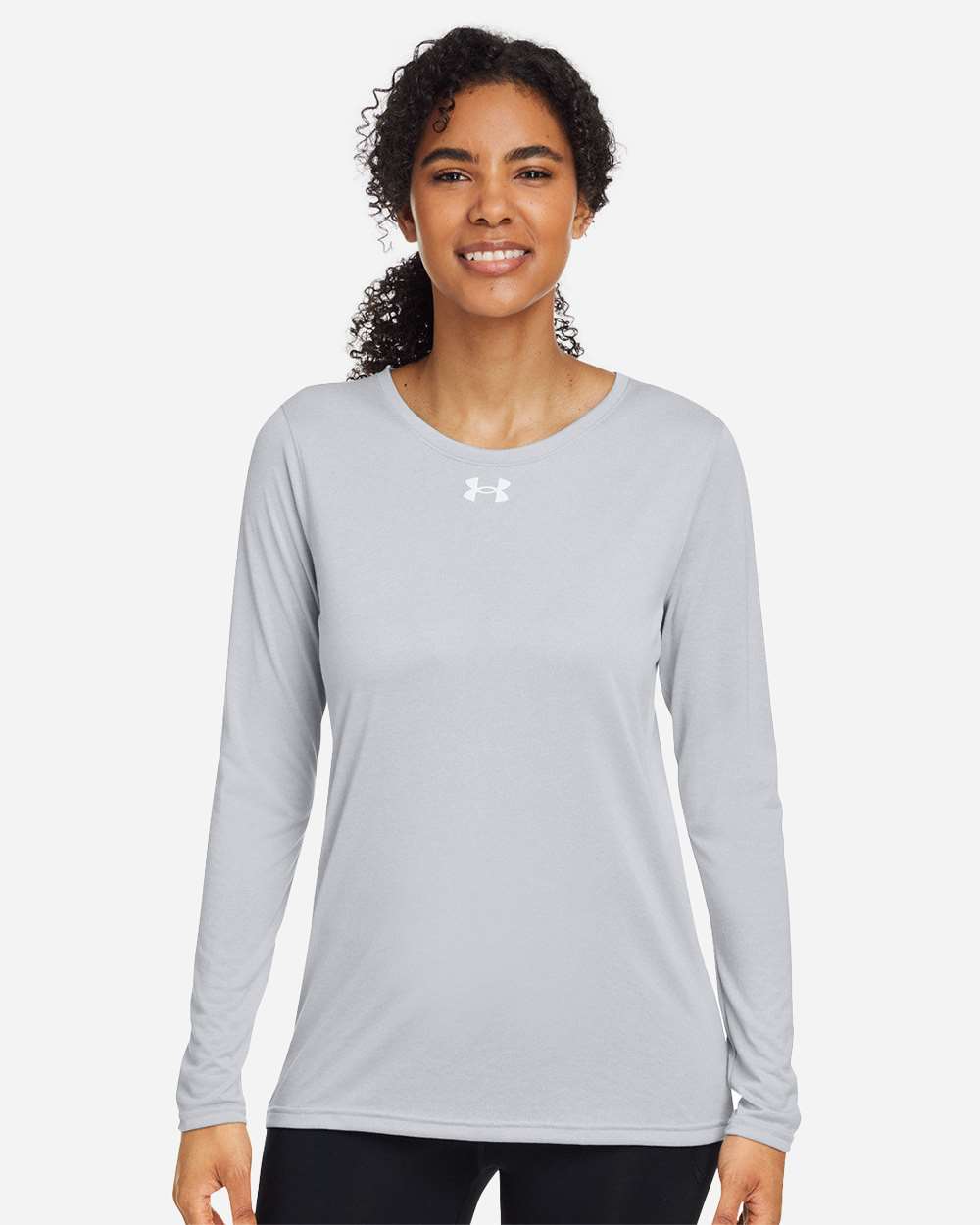 Under Armour Women's Team Tech Long Sleeve T-Shirt in Mod Grey Light Heather/White - custom logo apparel by Buckeye Branding Co.