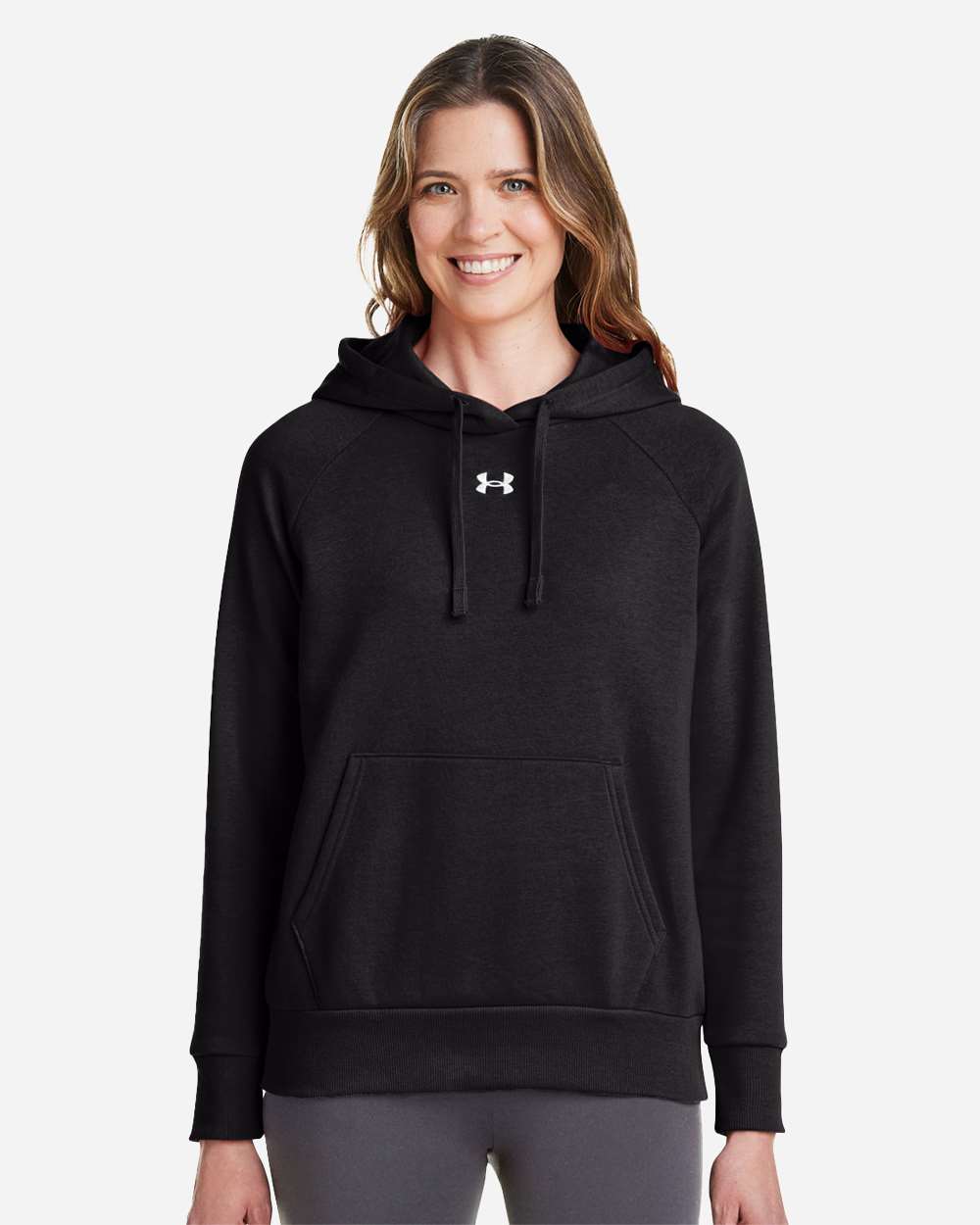 Under Armour Women's Rival Fleece Hooded Sweatshirt in Black/White - custom logo apparel by Buckeye Branding Co.