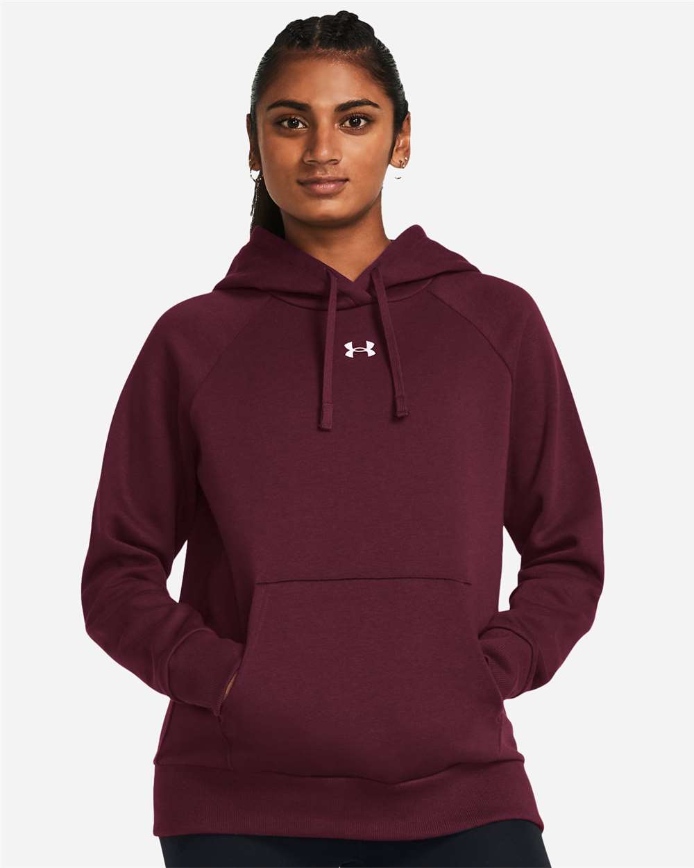 Under Armour Women's Rival Fleece Hooded Sweatshirt in Maroon/White - custom logo apparel by Buckeye Branding Co.