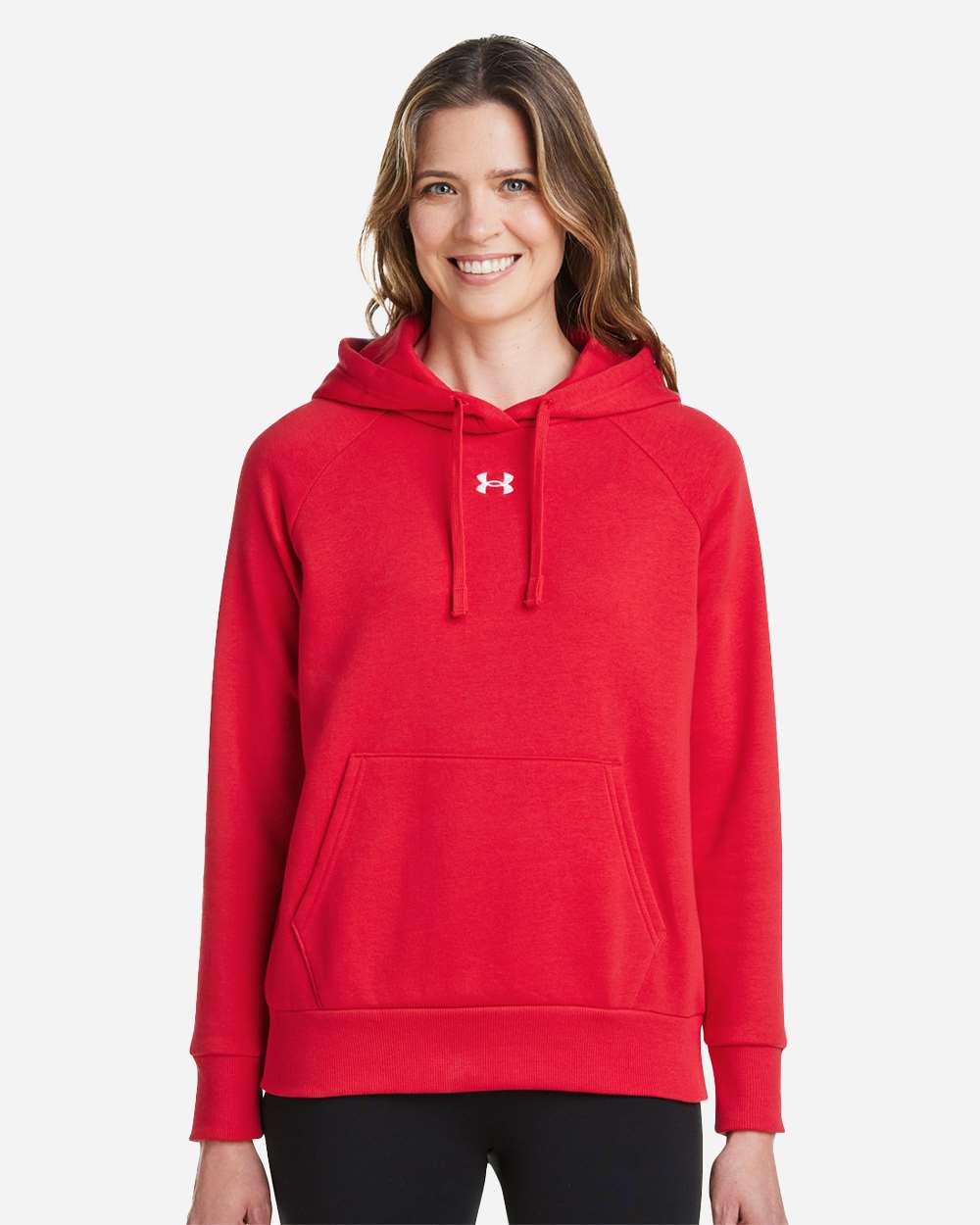 Under Armour Women's Rival Fleece Hooded Sweatshirt in Red/White - custom logo apparel by Buckeye Branding Co.